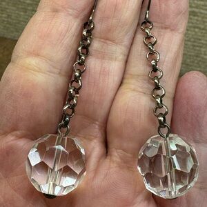 Crystal Ball Drop Earrings - Clear Faceted Glass Dangles